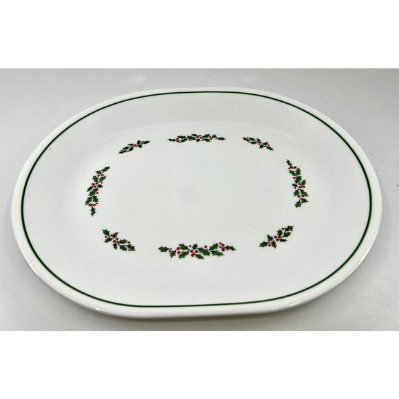 CORELLE CORNING HOLLY DAYS SERVING PLATTER CHRISTMAS HOLIDAY TABLE SERVICE 12x10 - Picture 2 of 4